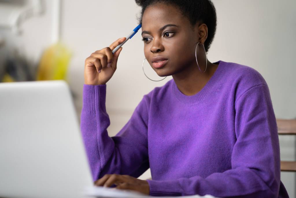 Black student preparing for online exam