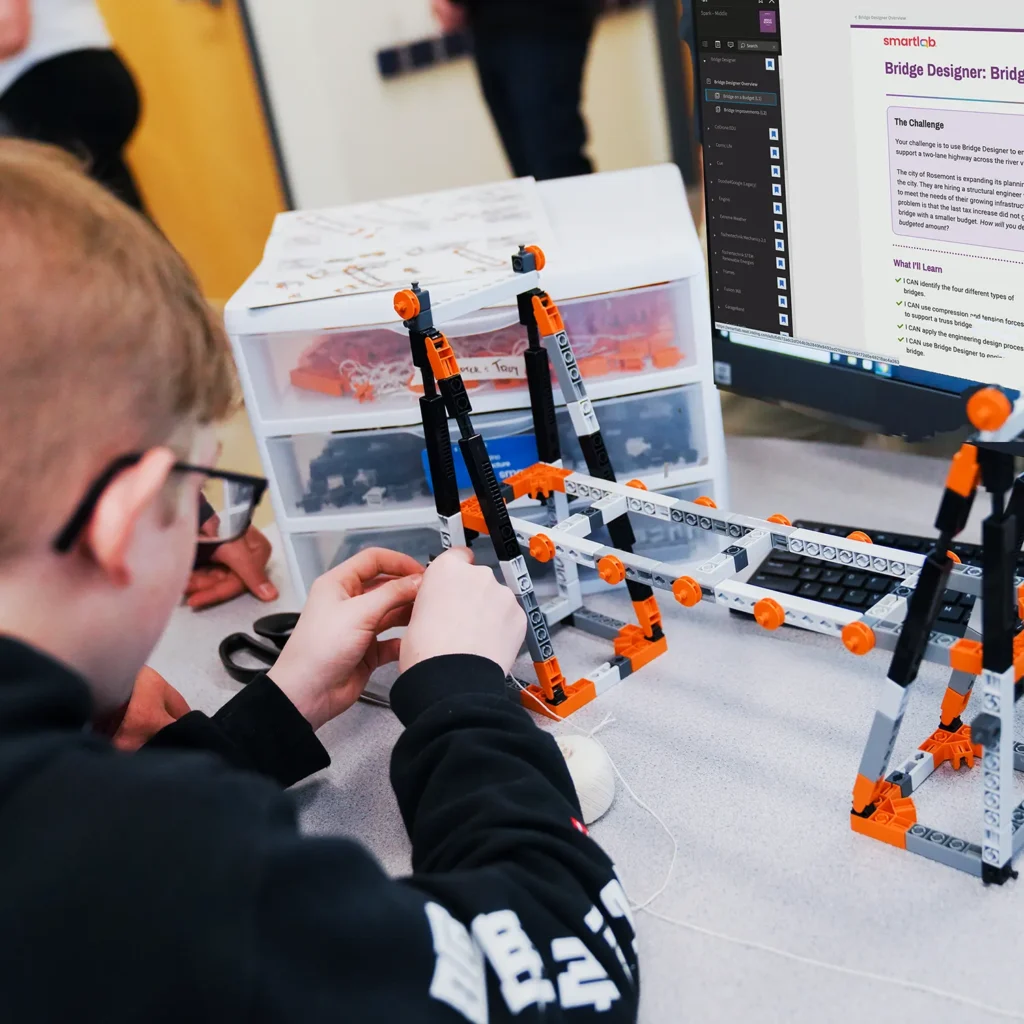 Student working on Bridge Designer Project Starter in the SmartLab Spark Curriculum.
