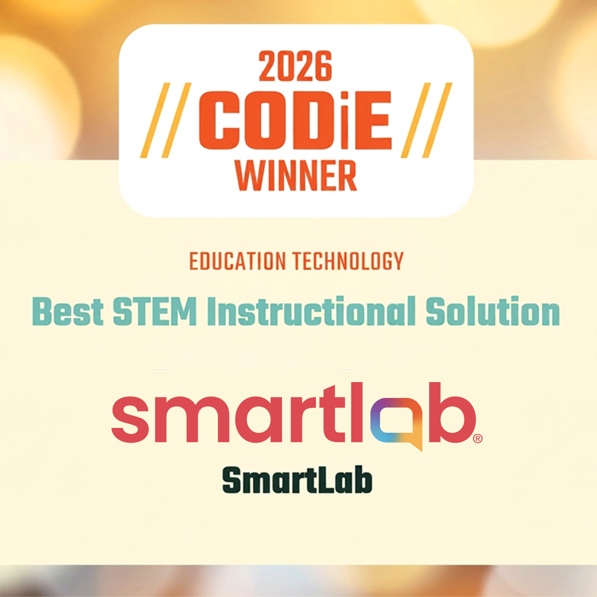 2026 Codie Award winner for Best STEM Instructional Solution, awarded to SmartLab.